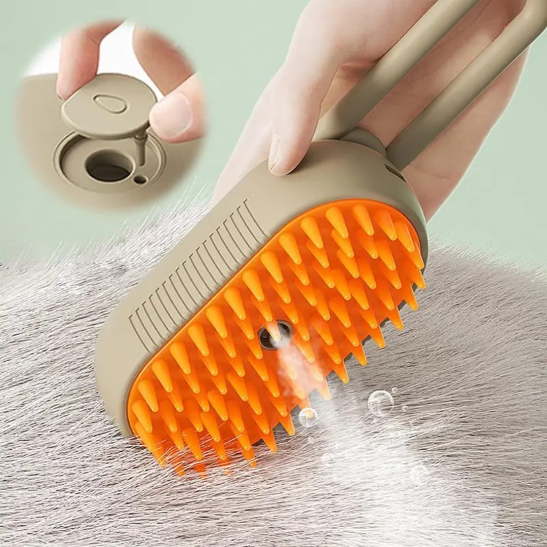 2-in-1 Pet Grooming Brush with steam – Ideal for Cats & Dogs. فرشاة تمشيط الحيوانات الأليفة 2 في 1 مع بخاخ مدمج – مثالية للقطط والكلاب